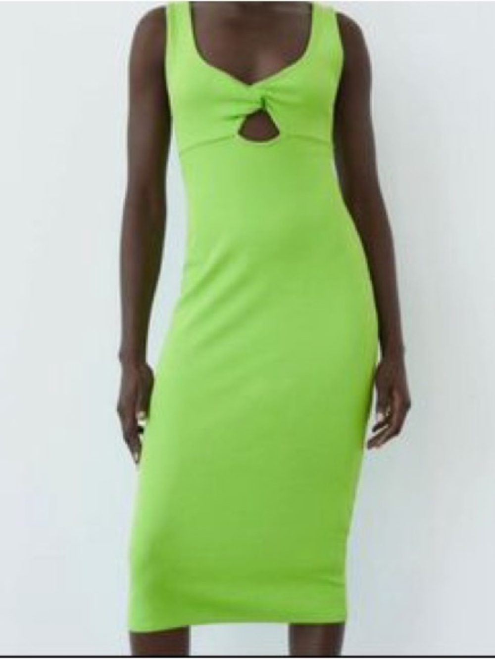 Zara Neon Green Keyhole Tank Midi Dress